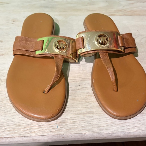 Michael Kors Shoes - Michael Kors Brown Sandals with Gold Logo size 7